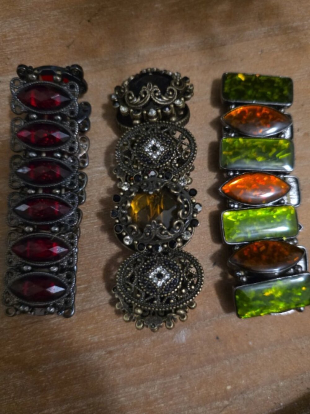 Vintage Style Statement Bracelets | Garnet Crystal Filigree Art Glass Boho